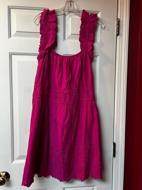Old Navy Bright Fuchsia Ruffle-Shoulder Eyelet Dress